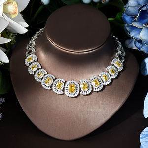 مجموعة مجوهرات فاخرة مربعة اللون صفراء مكعبة زركونيا للنساء مجوهرات زفاف دبي نيجيريا من هيبريدي - Product Image 4