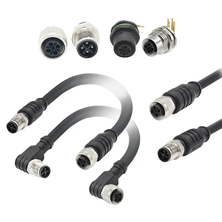 Conector elétrico de 4 pinos com sensor de soldagem codificado S macho fêmea tampa de plástico conector de cabo à prova d'água M12