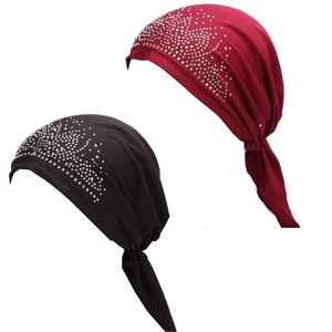 Nouveau chapeau turban indien en coton pour <span class=keywords><strong>femme</strong></span>, style européen et américain, orné de strass incurvés, couleur unie, AliExpress - Product Image 6