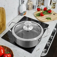Casserole en acier inoxydable triply de haute qualité avec couvercles en verre antiadhésif Sauce de cuisine Ragoût et marmite à soupe de cuisson