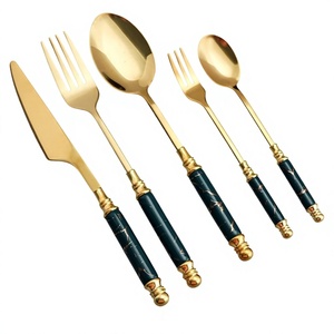 High Quality Wholesale Luxury Custom Disposable Stainless Steel Resin Handle Flatware Sets Party Restaurant Customization - Product Image 1