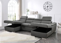 Canapé-lit convertible en tissu capitonné en forme de U - Canapé sectionnel surdimensionné 2-en-1 avec lit escamotable et rangement pour salon