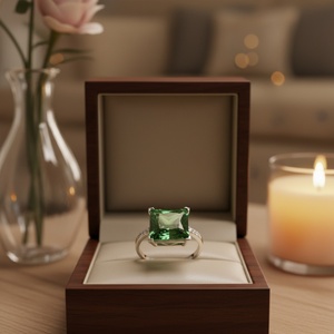 Anillo de Eternidad de Oro Blanco de 18K de Lujo con Esmeralda de Laboratorio, Hecho a Mano, Apilable, Joyería de Boda para Mujer - Product Image 4