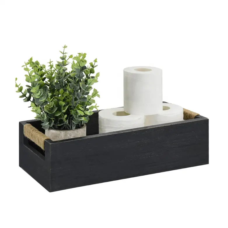 Bathroom Decor Box Toilet Paper Holder Paper Storage Basket with Artificial Flower Toilet Tank Tray wood storage box