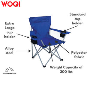 Chaise pliante Woqi pour le camping en plein air, chaise de jardin rectangulaire en tissu Oxford bleu, capacité de charge de 110 kg, design pliable - Product Image 5
