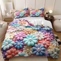 Parure de lit pour jeune fille à motifs floraux et cœurs, couleurs de dessin animé, impression numérique 3D, rose, housse de couette personnalisée