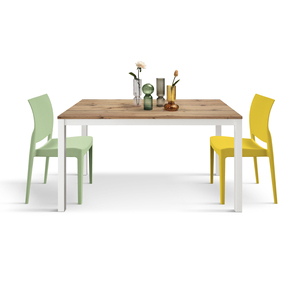 โต๊ะอาหารไม้โอ๊คแบบขยายได้ 120x80 ซม. ฐานโลหะสีขาว สำหรับใช้ภายใน - Product Image 2