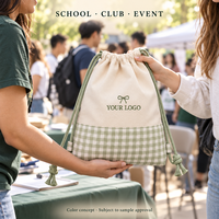 Sac à dos personnalisé en toile gingham avec cordon de serrage et logo brodé – Vente en gros pour l'école, les clubs sportifs, les événements et la gym