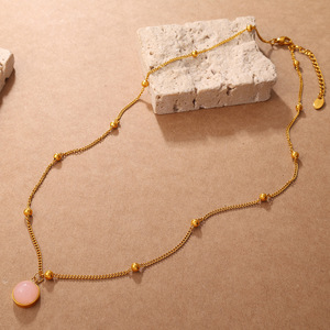 スイートジュエリー ステンレススチール 18K 本金メッキ 幾何学模様 ラウンド 天然石 ジェムストーン ペンダントネックレス レディース - Product Image 4