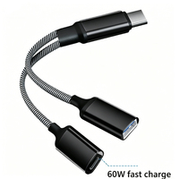 Adaptateur répartiteur USB-C OTG avec câble tressé à charge rapide PD pour téléphones mobiles, tablettes, ordinateurs portables et ordinateurs