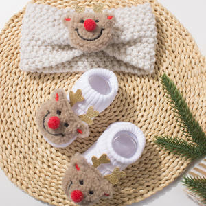 Gebreide Hoofdband En Sokken Baby Set Kerst Cartoon Kinderen Outfit Herfst En Winter Warme Baby Tweedelige Set - Product Image 5