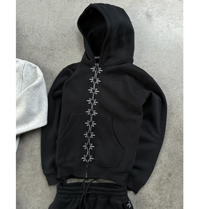 Customized Crystal Street Style Heavyweight Zipper <strong>Blank</strong> Two Piece Sports Pants and Hoodie Set for Men - Product Image 3