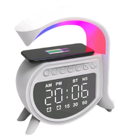 Jam Alarm Speaker BT pengisian daya nirkabel, pengeras suara ponsel nirkabel multifungsi, Subwoofer warna-warni RGB lampu LED 5W