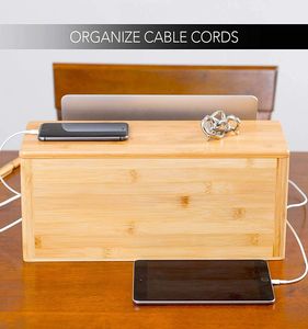 Grande boîte de gestion de câbles avec couvercle, boîte de câbles en bambou pour cordons - Product Image 2