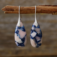 Boucles d'oreilles pendantes en jaspe impérial naturel, forme goutte, avec crochet en argent, pierres multicolores, bijoux bohèmes pour femmes, vente en gros