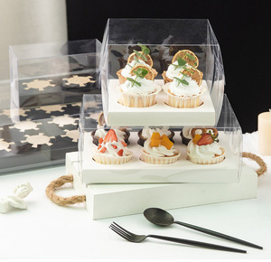 Eco Friendly Cake <strong>Box</strong> Transparent Plastic Small Paper Cupcake <strong>Box</strong> Packing 2/4/6/hole for Cake <strong>Desser</strong> With Tray - Product Image 6