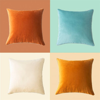 Housse de coussin carrée orange unie de haute qualité, double face en velours, pour la maison