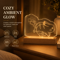 Lámpara de Noche Acrílica 3D Dinámica con Efecto de Movimiento Animado, Linda Lámpara LED de Anime con Base de Madera, Decoración para Habitación, Regalo