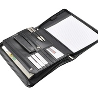 Carpeta de Piel Sintética A4 con Cierre, Negra, para Documentos, Portafolio para Hombre, Carpeta con Cierre para Archivos, OEM y ODM China SKU-F-239