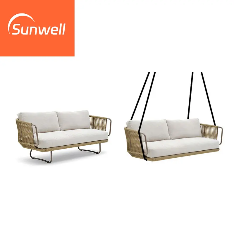 Ensemble de meubles d'extérieur de patio moderne haut de gamme balançoire intérieure en corde en aluminium siège de canapé de salon suspendu pour hôtel