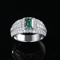 Prêt à expédier - Bague en argent sterling S925 sertie de diamants, émeraude taillée en 2 carats, moissanite verte pour homme, alliance de mariage