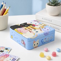 Boîte de rangement carrée en fer blanc à thème chat, étui cadeau métallique verrouillable avec impression personnalisée en relief pour cartes, puzzles et bonbons