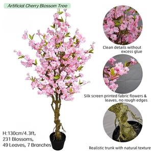 עצי פריחת דובדבן ואפרסק מלאכותיים 130 ס\\\"מ 180 ס\\\"מ פרחי משי מפלסטיק ריאליסטיים ידידותיים לסביבה לשימוש פנימי, שנה חדשה, סיום לימודים - Product Image 3