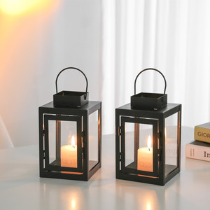 Farol de vela LANJO moderno minimalista de hierro negro con paneles de vidrio transparente para decoración de ambiente de lujo en jardín o patio al aire libre. - Product Image 5