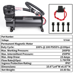 <span class=keywords><strong>Kit</strong></span> de compresseur à <span class=keywords><strong>suspension</strong></span> <span class=keywords><strong>pneumatique</strong></span> BlackorSilver 12V 480cc avec adaptateur de collier de serrage 200PSI OUTLET 3/8 1/4 NPT Pompe à <span class=keywords><strong>suspension</strong></span> <span class=keywords><strong>pneumatique</strong></span> - Product Image 3
