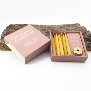 P26 – Nouveaux ensembles de 12 mini bougies coniques en cire d'abeille personnalisables avec support en laiton pour la prière, la réflexion et la relaxation – Idéal pour les cadeaux - Product Image 3