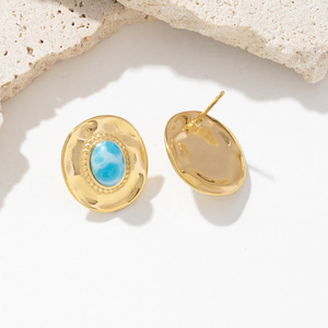 Simple fabricante de moda Vintage joyería delicada acero inoxidable no se deslustra joyería impermeable turquesa Stud pendientes - Product Image 5