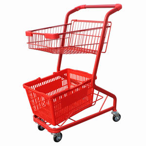 अमेरिकी शैली किराने की खुदरा डबल टोकरी सुपरमार्केट शॉपिंग ट्रॉली कार्ट - Product Image 3