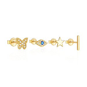CANNER Prix de gros Parures de bijoux, Boucles d'oreilles clous motif papillon et étoile, Argent sterling 925, Haute qualité, Petites parures de boucles d'oreilles - Product Image 1