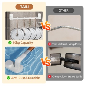 Toallero de ventosa sin taladro Rieles de secado de almacenamiento extraíbles con soporte de gancho Barra de suspensión para estantes de pared de baño - Product Image 3