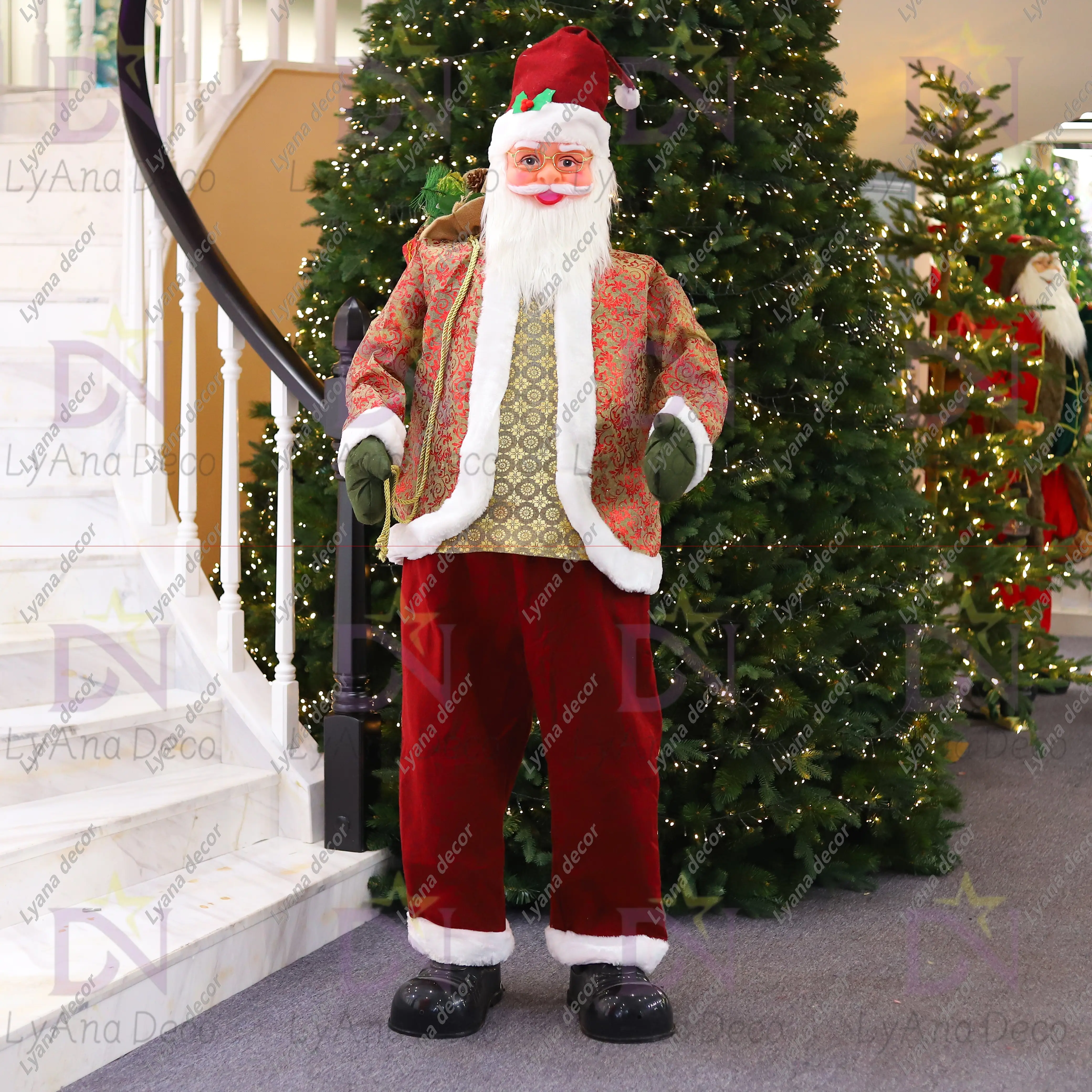 Life Size Outdoor 6ft Dancing Santa Claus Fabric Christmas Ornament bluetooth Sing Santa and Decoration Holiday Gift