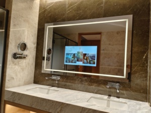 Miroir de salle de bain rétroéclairé par LED avec téléviseur, écran tactile intelligent Android, anti-buée, miroir de maquillage avec téléviseur WM-2601, étanche IP66 - Product Image 5