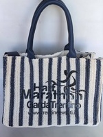Nouveau Sac Fourre-Tout en Paille Tressée Rayée 2026 avec Impression Personnalisée du Logo, Sac à Main de Plage d'Été pour Femme, Grand Sac de Courses avec Poignée Supérieure en PU