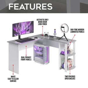 AJUNION Vente à chaud de bonne qualité PC <span class=keywords><strong>ordinateur</strong></span> <span class=keywords><strong>bureau</strong></span> de jeu Table de jeu avec support d'écouteur filaire <span class=keywords><strong>bureau</strong></span> de jeu d'angle en forme de L - Product Image 3