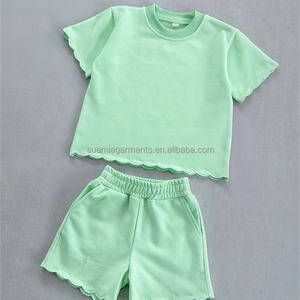 Ensemble de vêtements d'été en molleton français 100% coton à bord festonné pour maman et moi, ensemble pour tout-petits, enfants, sweat-shirt, shorts, tenue pour filles, enfants - Product Image 5