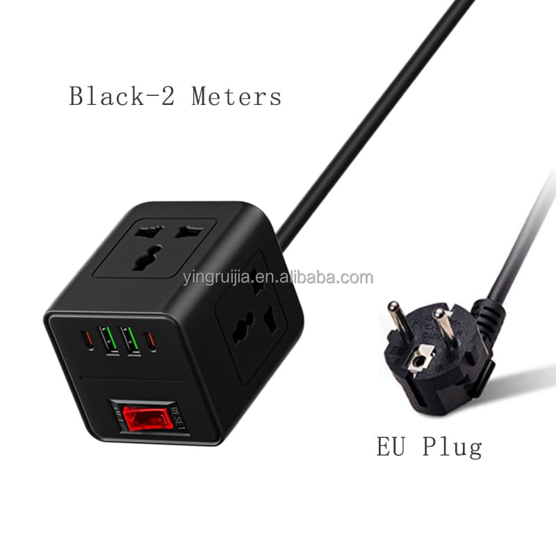 Negro 2 metros-enchufe universal-enchufe de la UE