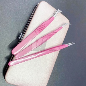 Pinzas de extensión de pestañas de acero inoxidable japonés rosa de alta calidad, logotipo personalizado, Punta puntiaguda, producto sostenible - Product Image 1