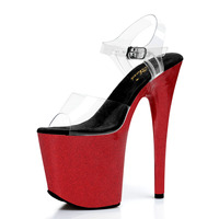 Nouvelles sandales à talons hauts et fins, avec dessus transparent, 8 pouces, sexy, plateforme épaisse, plateforme brillante, modèle de boîte de nuit, 20 cm pour la danse