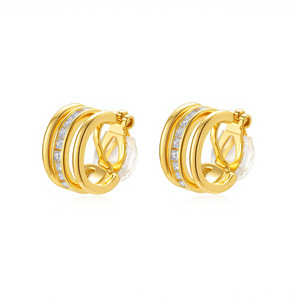 C Shaped Gold <b>Stud</b> <b>Earrings</b> With <b>Crystal</b> Inlay For Women Anniversary Jewelry - Product Image 4