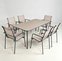 Ensemble de table à manger moderne en métal pour l'extérieur, pour hôtel et cour, meubles de jardin de villégiature avec chaises à bras