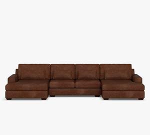 高級高品質ソファリビングルーム家具リクライニング可能なU字型レザーソファ - Product Image 5