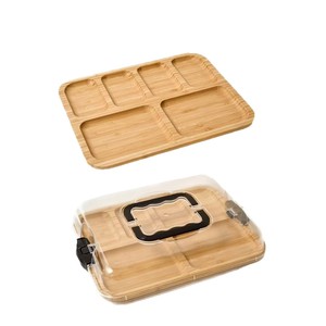 Plateau de service en bambou avec couvercle, plateau en bois divisé pour en-cas, fruits, fromages et desserts, usage domestique - Product Image 5