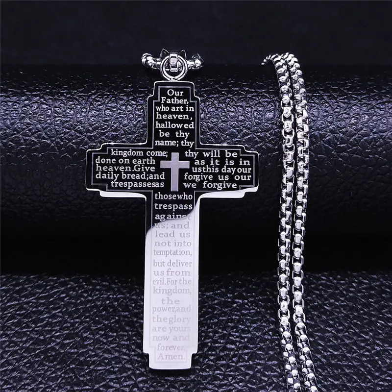 Komi New w Bible Cross Chain Halskette Herren Edelstahl Anhänger Halskette Religiöses Gebet Schmuck Großhandel