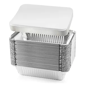 Sartén de aluminio de alta resistencia personalizable, lámina desechable de grado alimenticio, contenedor de papel de aluminio con tapa