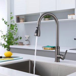 Grifo de Cocina Extraíble de Acero Inoxidable 304 Negro Mate, Diseño Moderno, Válvula de Cerámica para Agua Fría y Caliente, Giratorio - Product Image 5