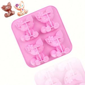 Moule en silicone écologique à 4 cavités en forme de renard mignon pour savon, bougie, gâteau, réutilisable, outil de cuisson fait main, OEM/ODM - Product Image 1